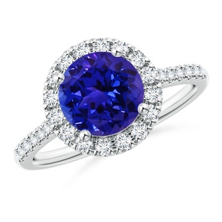 8mm AAAA Round Tanzanite Halo Ring with Diamond Accents in P950 Platinum