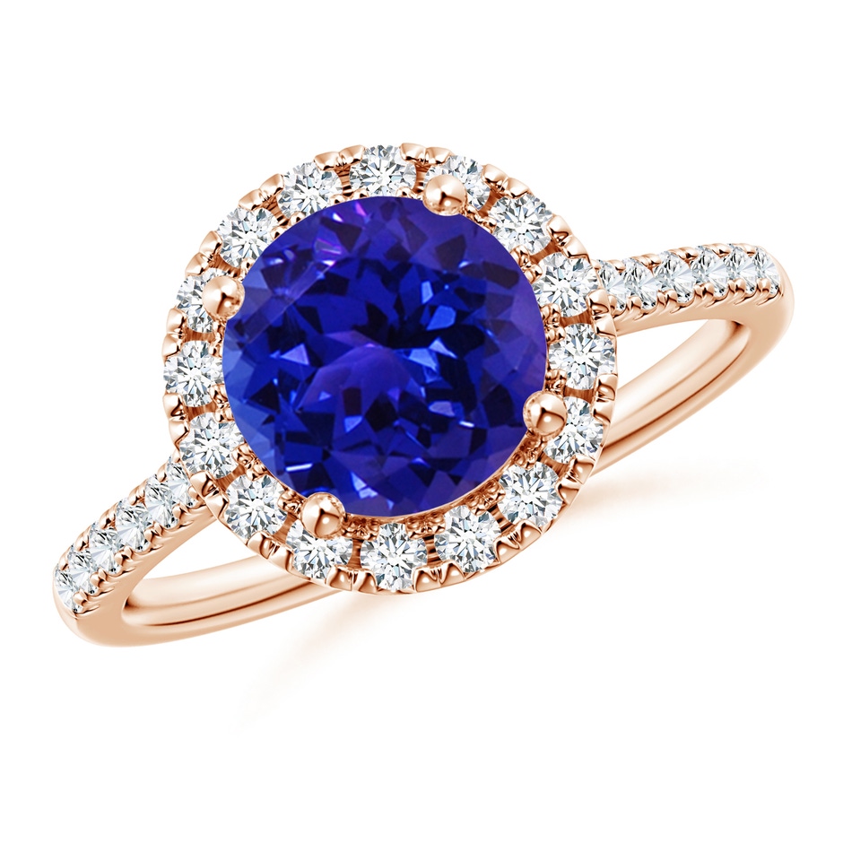 8mm AAAA Round Tanzanite Halo Ring with Diamond Accents in Rose Gold 