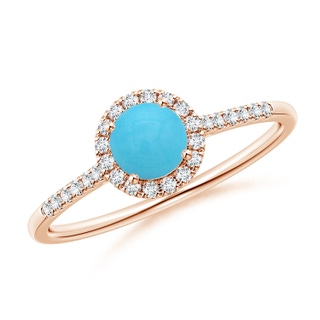 5mm AA Round Turquoise Halo Ring with Diamond Accents in Rose Gold