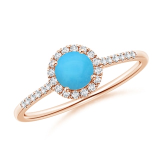 5mm AAA Round Turquoise Halo Ring with Diamond Accents in Rose Gold