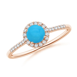 5mm AAAA Round Turquoise Halo Ring with Diamond Accents in Rose Gold