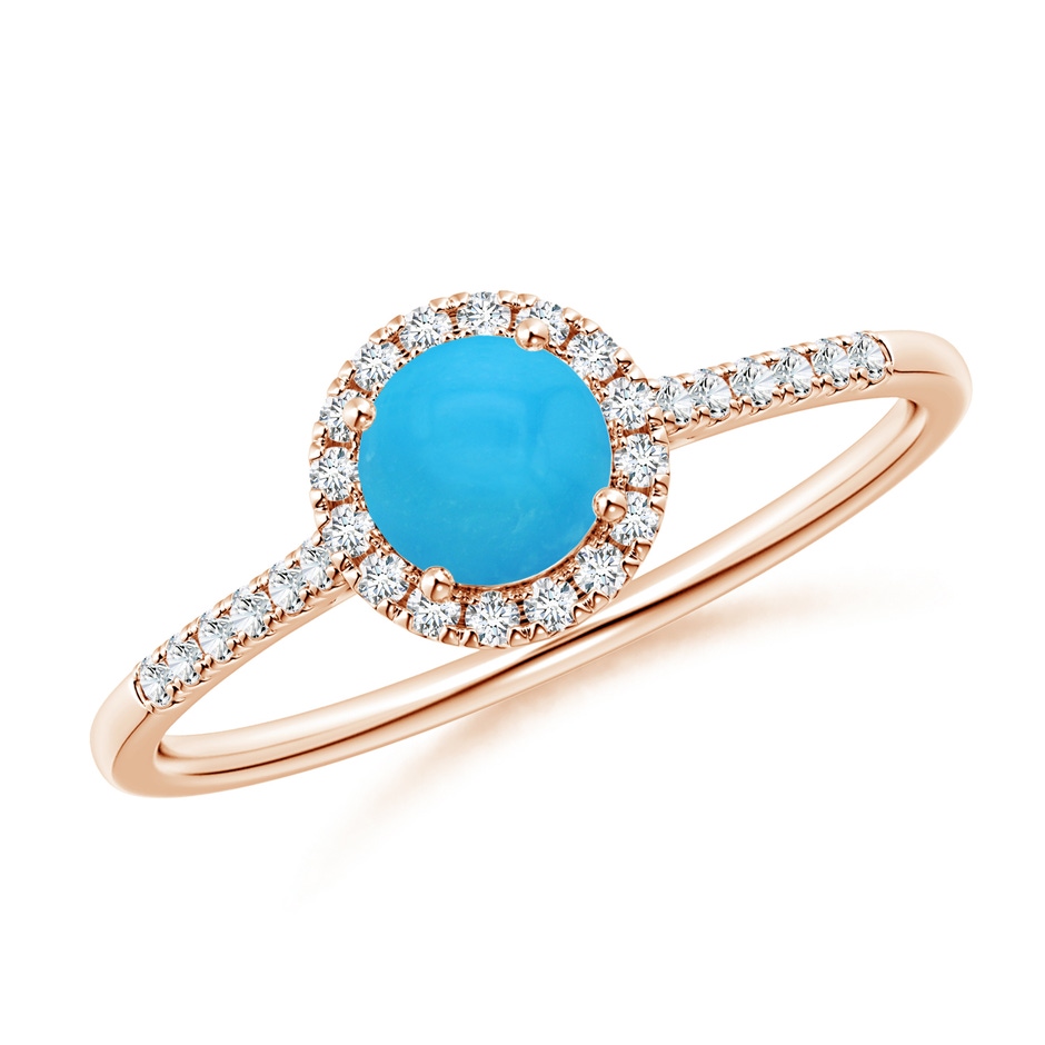 5mm AAAA Round Turquoise Halo Ring with Diamond Accents in Rose Gold 