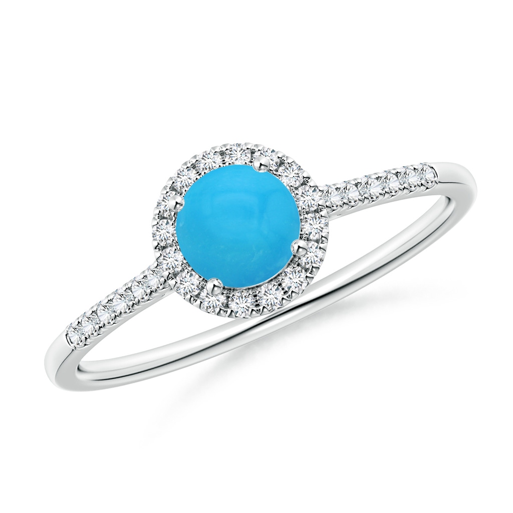 5mm AAAA Round Turquoise Halo Ring with Diamond Accents in White Gold