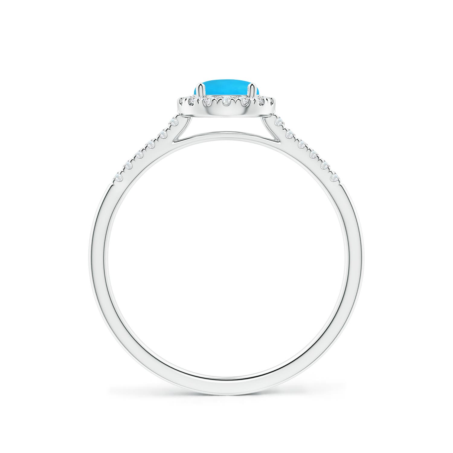 5mm AAAA Round Turquoise Halo Ring with Diamond Accents in White Gold - side 2