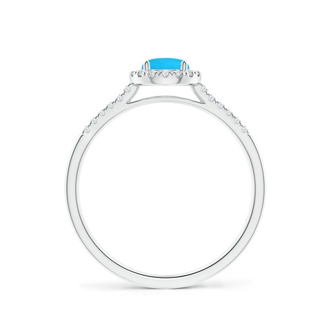 5mm AAAA Round Turquoise Halo Ring with Diamond Accents in White Gold - side 2