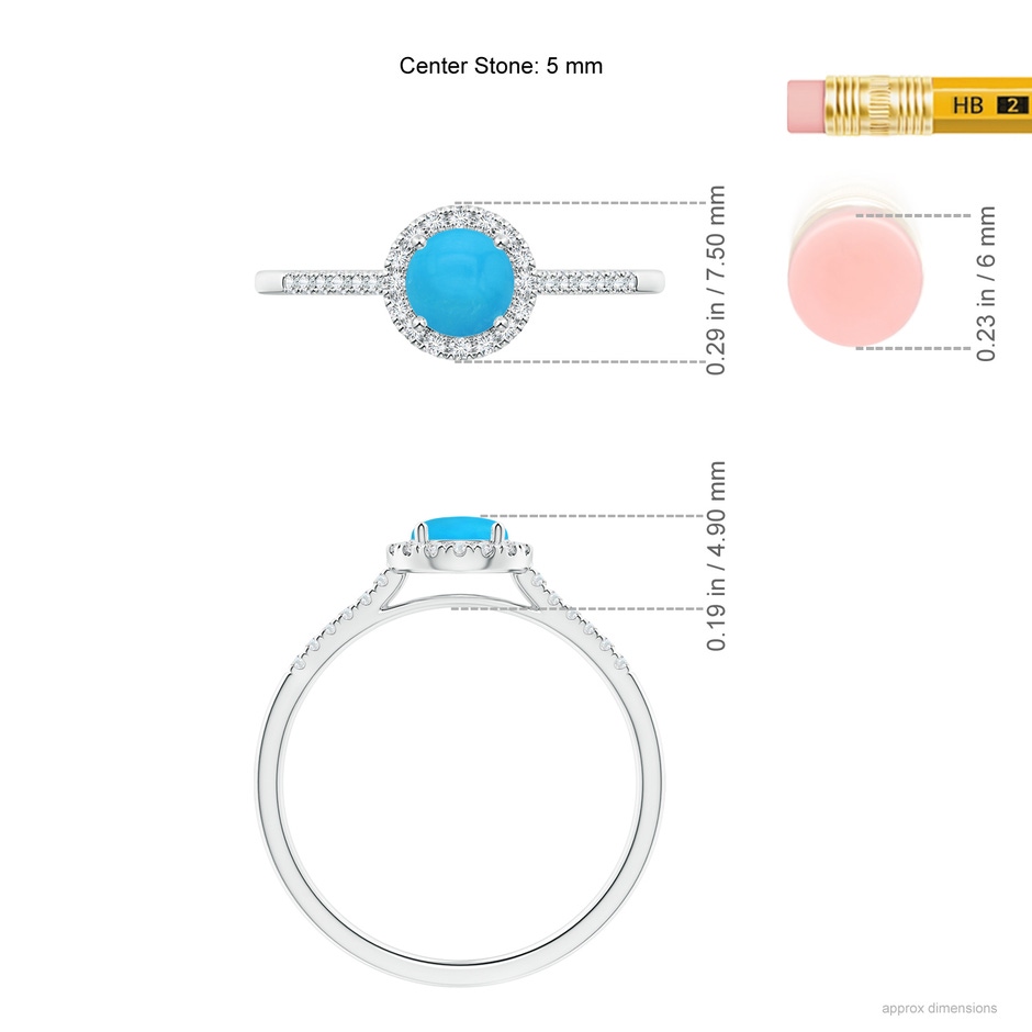 5mm AAAA Round Turquoise Halo Ring with Diamond Accents in White Gold ruler