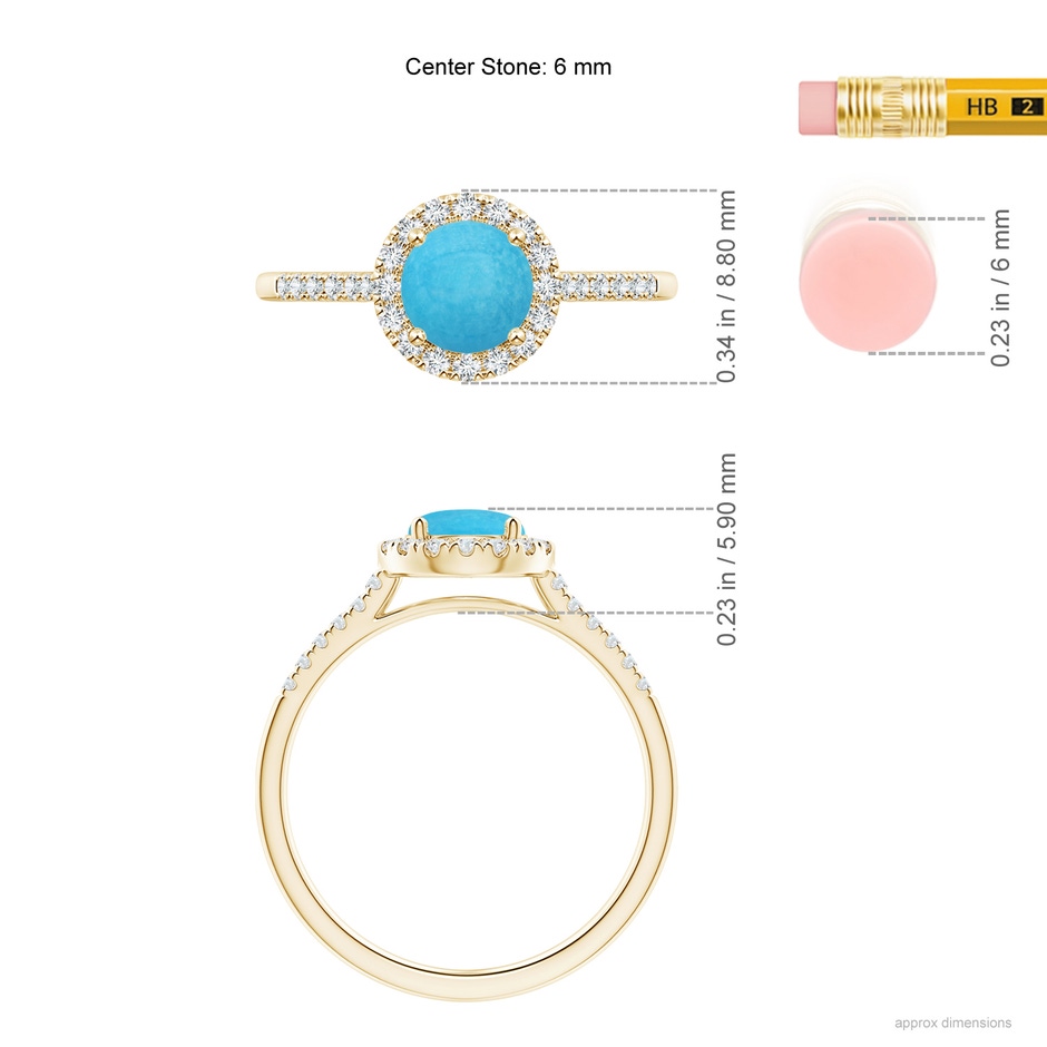 6mm A Round Turquoise Halo Ring with Diamond Accents in Yellow Gold ruler