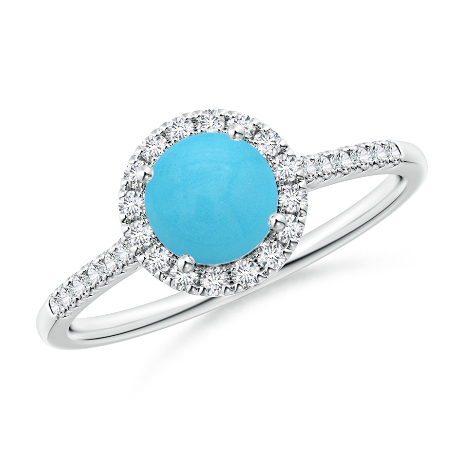 6mm AA Round Turquoise Halo Ring with Diamond Accents in White Gold 