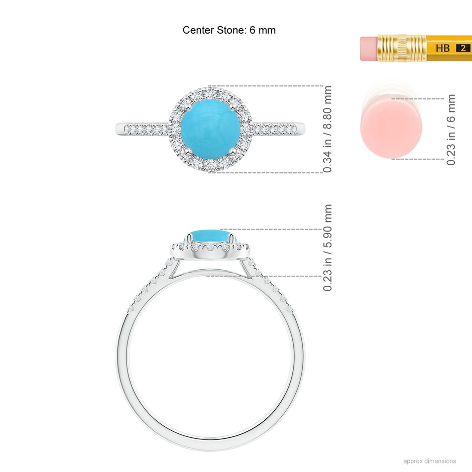 6mm AA Round Turquoise Halo Ring with Diamond Accents in White Gold ruler