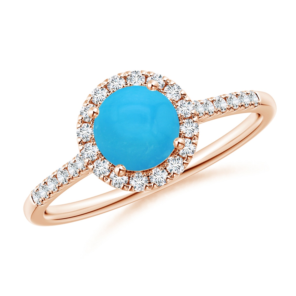 6mm AAAA Round Turquoise Halo Ring with Diamond Accents in Rose Gold