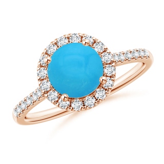 7mm AAAA Round Turquoise Halo Ring with Diamond Accents in Rose Gold