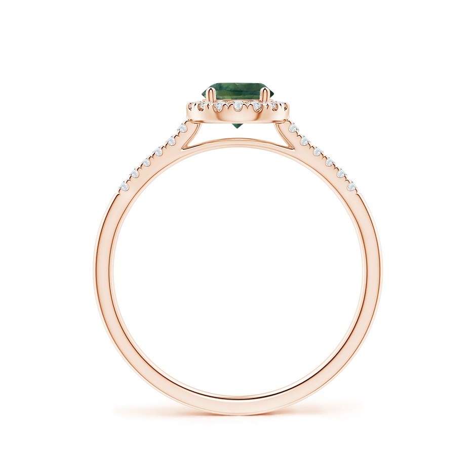 5mm AA Round Teal Montana Sapphire Halo Ring with Diamond Accents in Rose Gold side-1