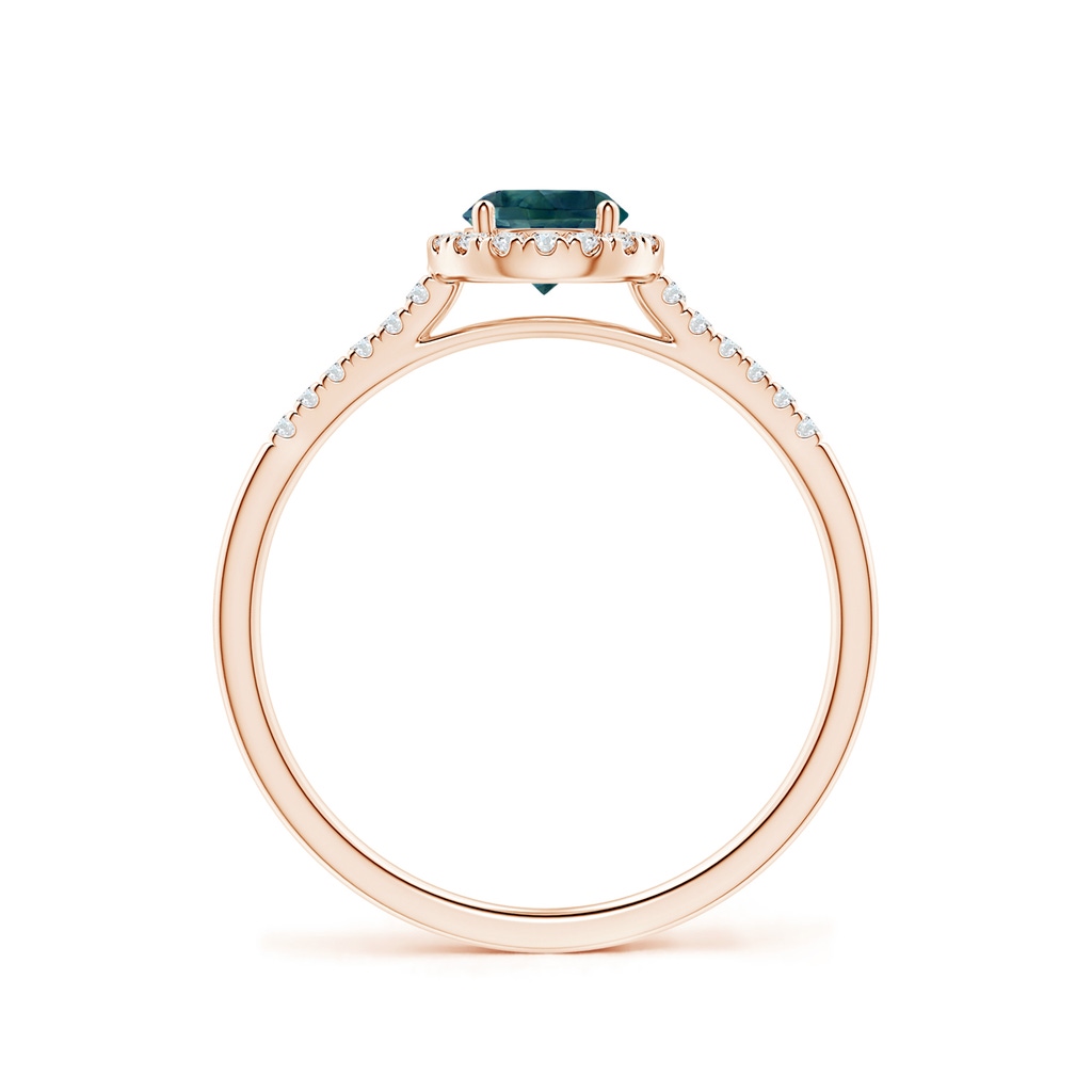 5mm AAA Round Teal Montana Sapphire Halo Ring with Diamond Accents in Rose Gold - side_1