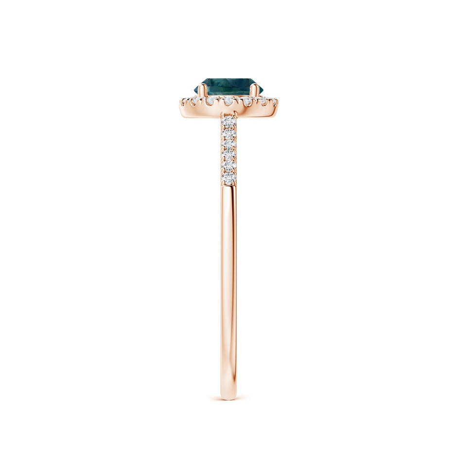 5mm AAA Round Teal Montana Sapphire Halo Ring with Diamond Accents in Rose Gold side-2
