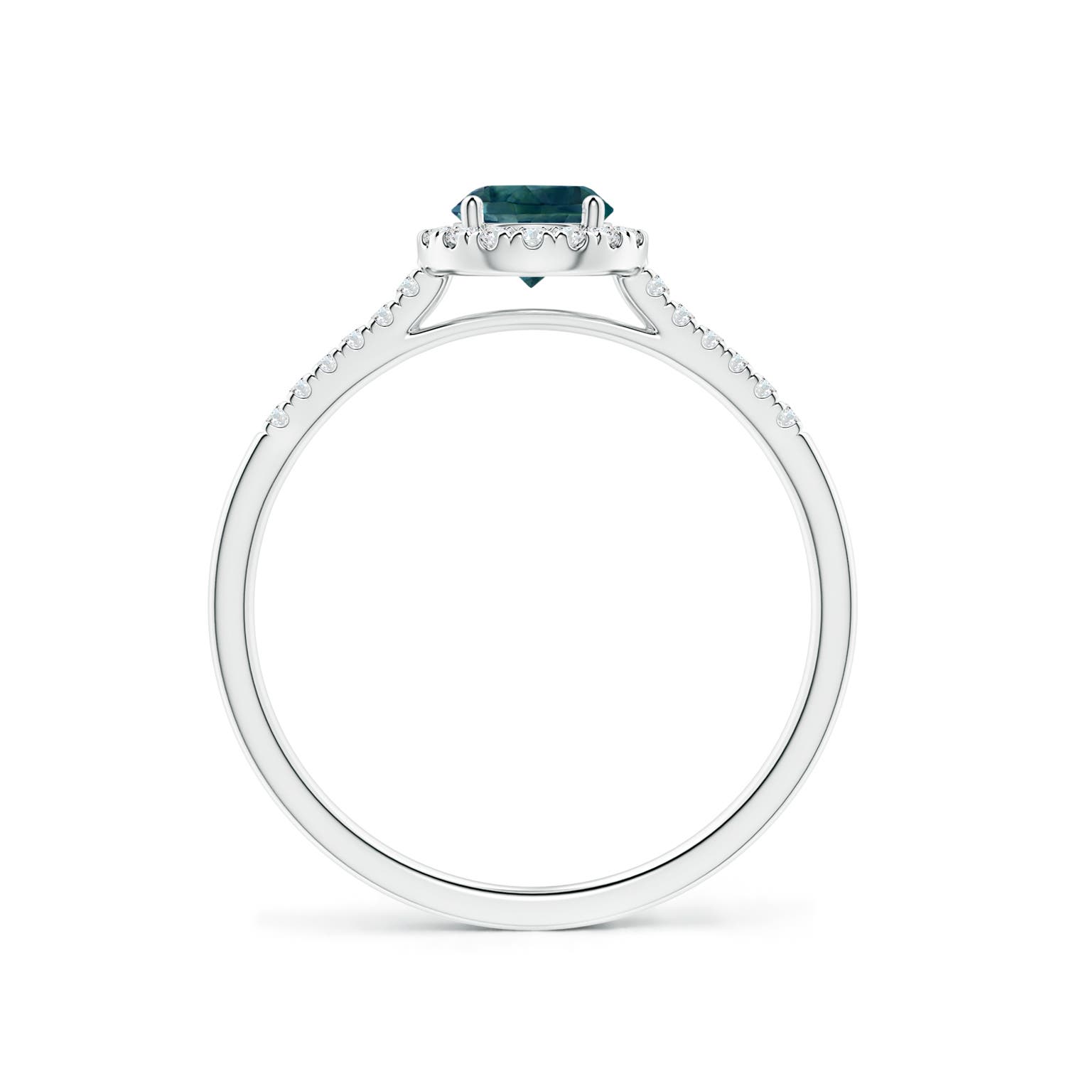 5mm AAA Round Teal Montana Sapphire Halo Ring with Diamond Accents in White Gold - side 2