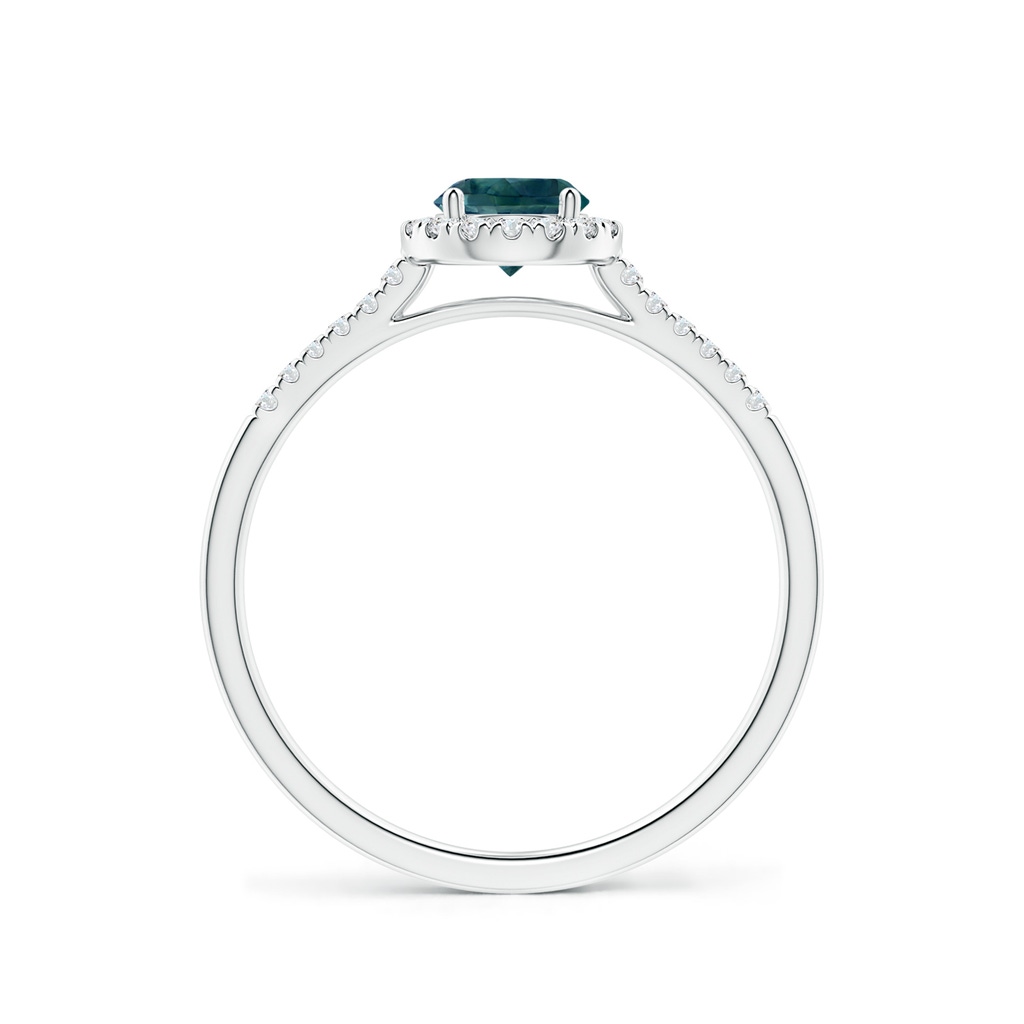 5mm AAA Round Teal Montana Sapphire Halo Ring with Diamond Accents in White Gold Side-1