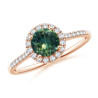 6mm AA Round Teal Montana Sapphire Halo Ring with Diamond Accents in Rose Gold