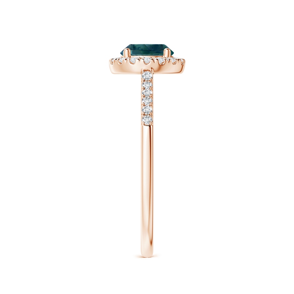 6mm AAA Round Teal Montana Sapphire Halo Ring with Diamond Accents in 9K Rose Gold side-2