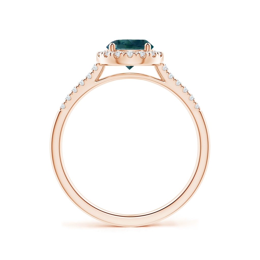 6mm AAA Round Teal Montana Sapphire Halo Ring with Diamond Accents in Rose Gold Side-1