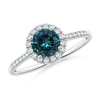 6mm AAA Round Teal Montana Sapphire Halo Ring with Diamond Accents in White Gold