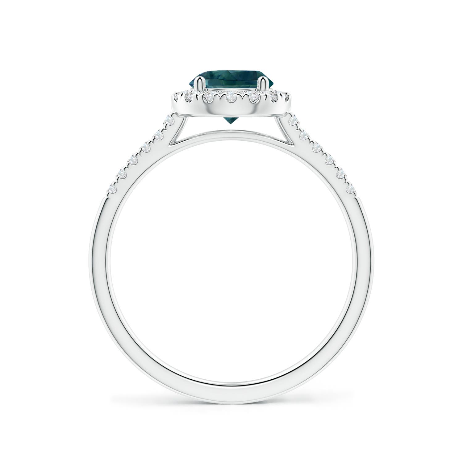 6mm AAA Round Teal Montana Sapphire Halo Ring with Diamond Accents in White Gold - side 2
