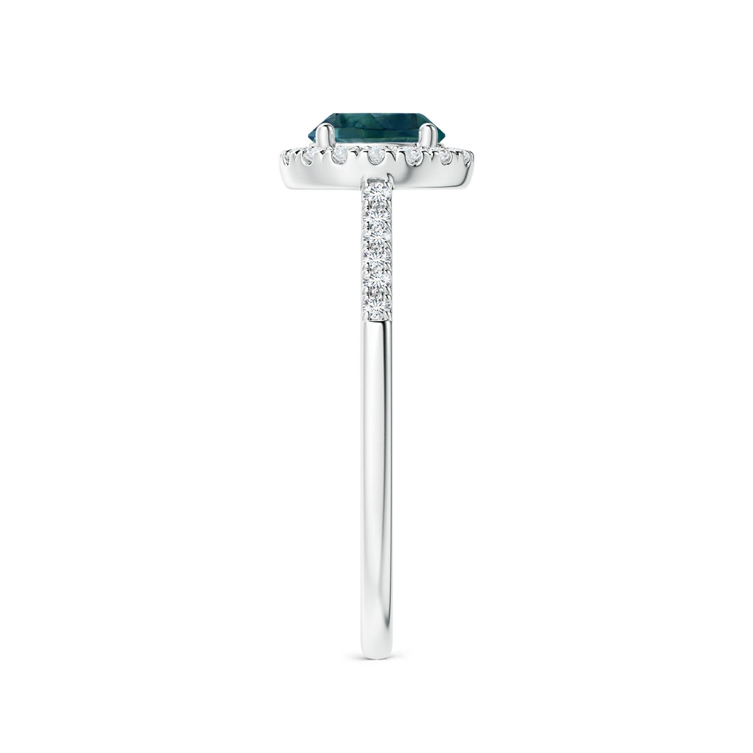 6mm AAA Round Teal Montana Sapphire Halo Ring with Diamond Accents in White Gold - side 3