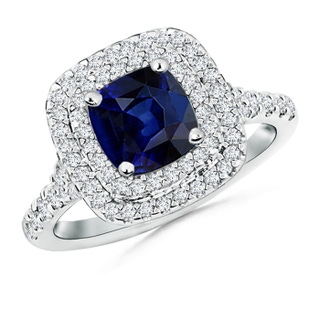 6.5mm AAA Cushion Sapphire Double Halo Ring with Diamond Accents in P950 Platinum