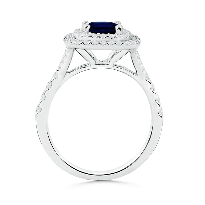 6.5mm AAA Cushion Sapphire Double Halo Ring with Diamond Accents in White Gold product image