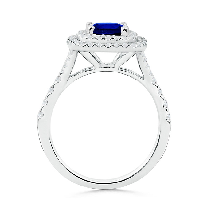 6.5mm AAAA Cushion Sapphire Double Halo Ring with Diamond Accents in White Gold Product Image