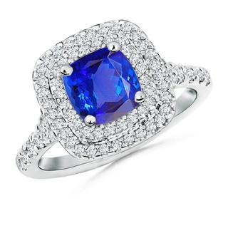 6.5mm AAA Cushion Tanzanite Double Halo Ring with Diamond Accents in 9K White Gold