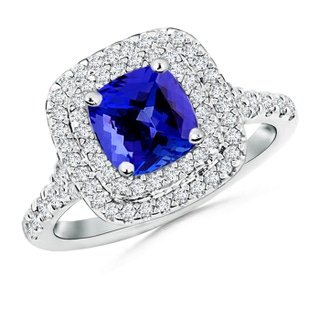 6.5mm AAAA Cushion Tanzanite Double Halo Ring with Diamond Accents in White Gold