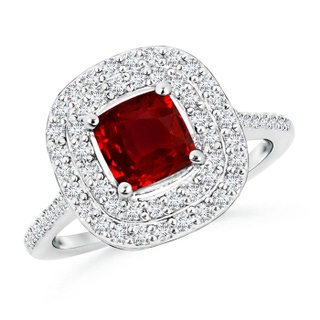 6mm AAAA Cushion Ruby Double Halo Engagement Ring with Diamonds in White Gold