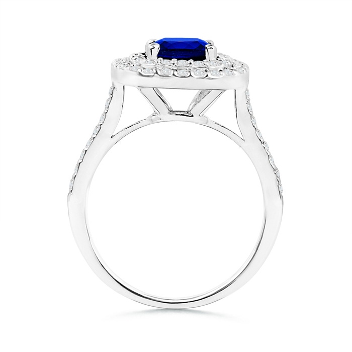 6mm AAAA Cushion Sapphire Double Halo Engagement Ring with Diamonds in White Gold product image