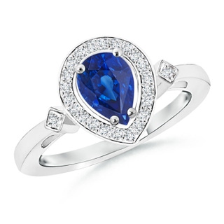 7x5mm AAA Pear Sapphire Halo Ring with Diamond Accents in White Gold