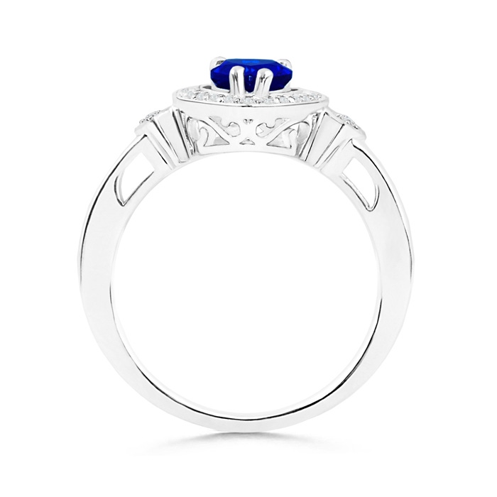 7x5mm AAAA Pear Sapphire Halo Ring with Diamond Accents in White Gold product image