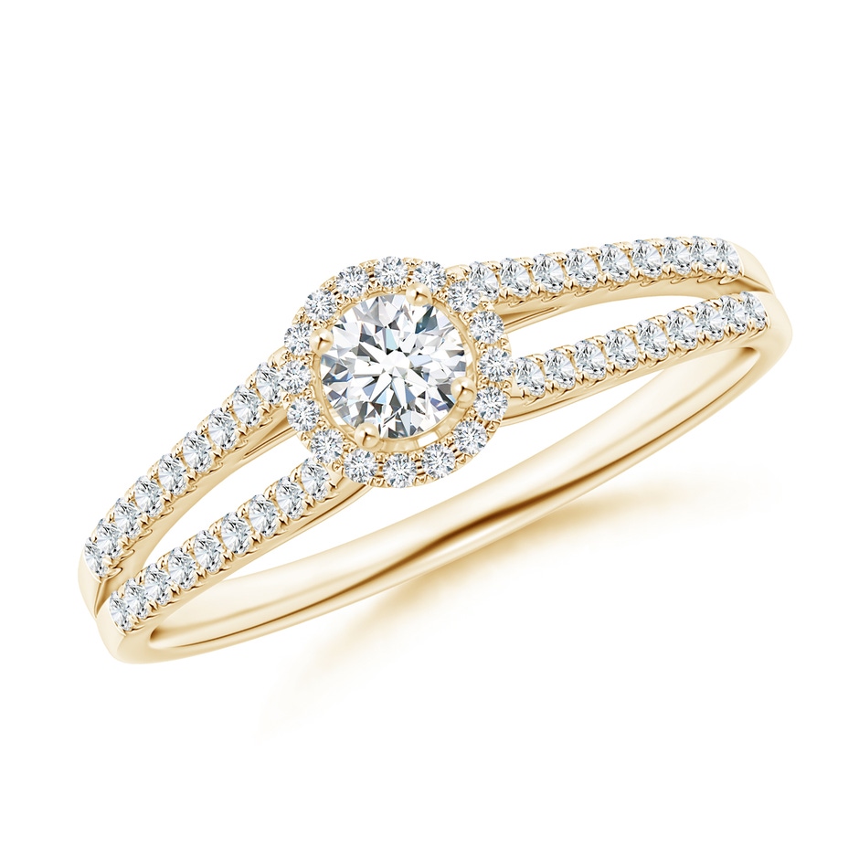 3.5mm GVS2 Split Shank Round Diamond Halo Engagement Ring in Yellow Gold 
