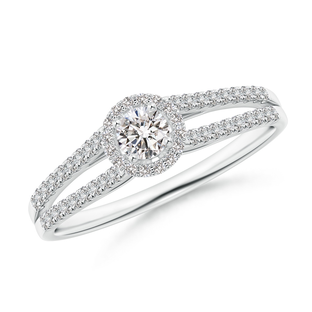 3.5mm IJI1I2 Split Shank Round Diamond Halo Engagement Ring in White Gold