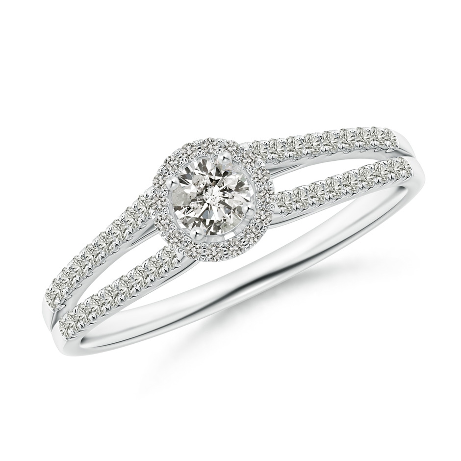 3.5mm KI3 Split Shank Round Diamond Halo Engagement Ring in White Gold 