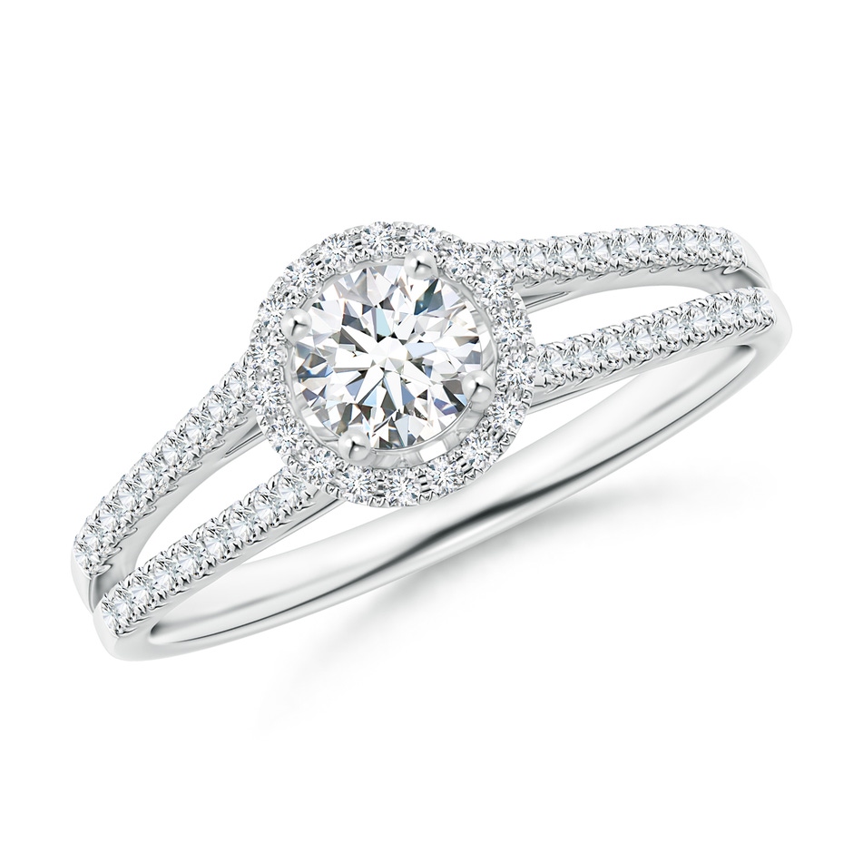 4.5mm GVS2 Split Shank Round Diamond Halo Engagement Ring in White Gold 
