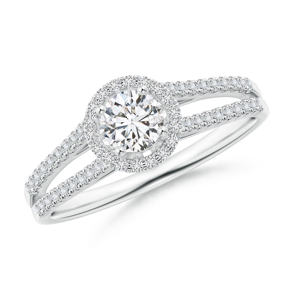 4.5mm HSI2 Split Shank Round Diamond Halo Engagement Ring in White Gold 