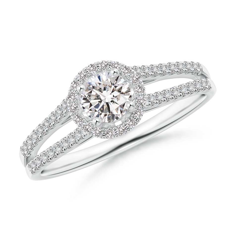 4.5mm IJI1I2 Split Shank Round Diamond Halo Engagement Ring in White Gold 
