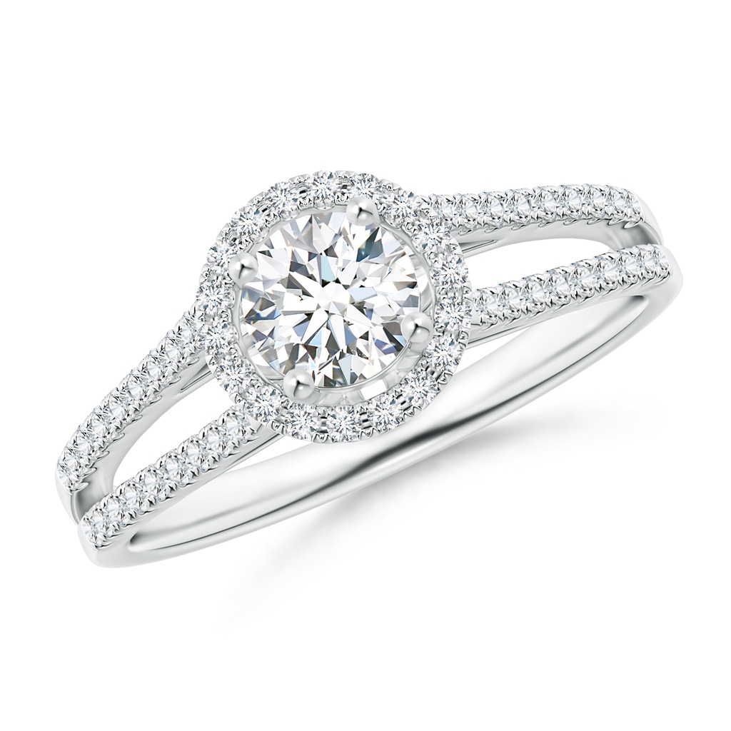 5.5mm GVS2 Split Shank Round Diamond Halo Engagement Ring in White Gold