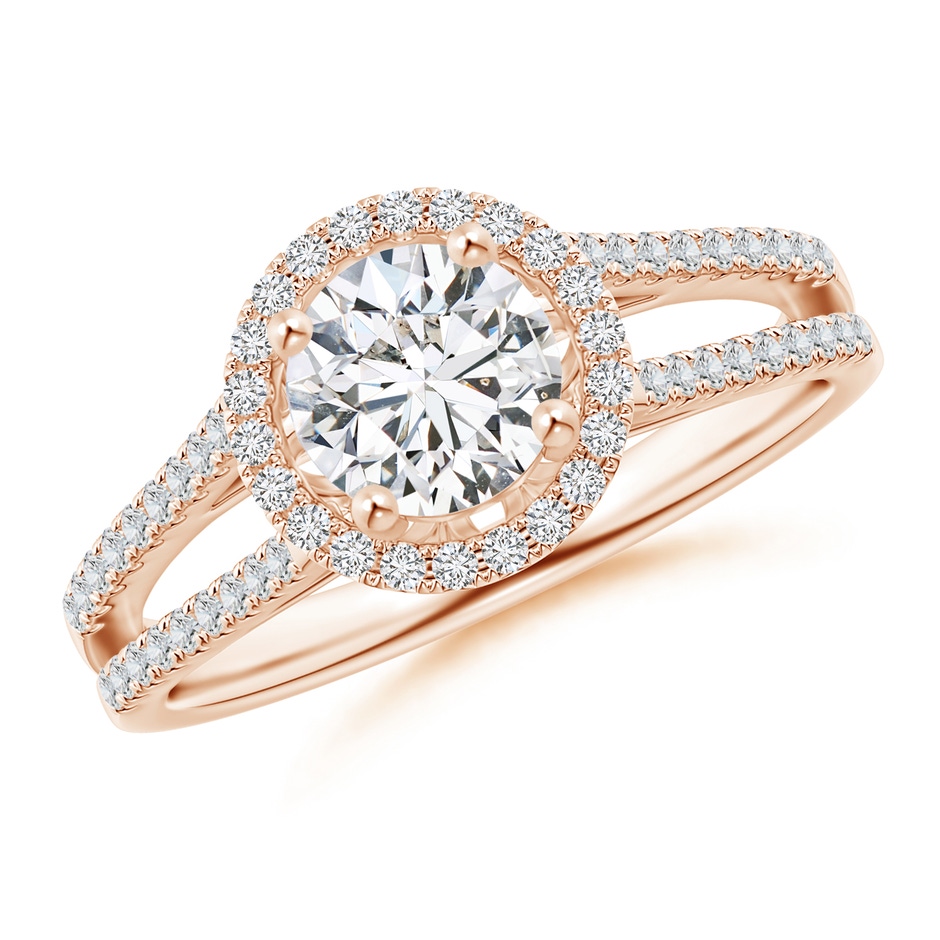 6mm HSI2 Split Shank Round Diamond Halo Engagement Ring in Rose Gold 