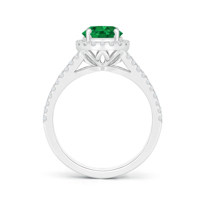 7mm AAA Twin Shank Emerald Halo Ring with Diamond Accents in White Gold side-1