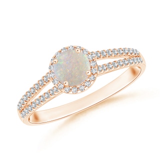 5mm AA Twin Shank Opal Halo Ring with Diamond Accents in 10K Rose Gold