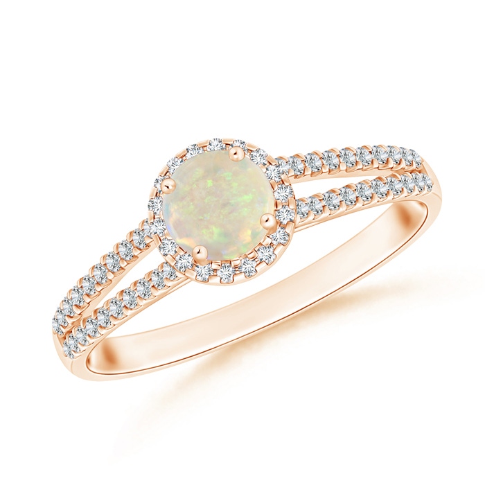 5mm AAA Twin Shank Opal Halo Ring with Diamond Accents in Rose Gold 