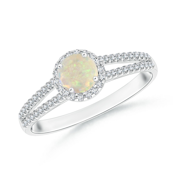 5mm AAA Twin Shank Opal Halo Ring with Diamond Accents in White Gold 