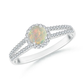 5mm AAAA Twin Shank Opal Halo Ring with Diamond Accents in 9K White Gold