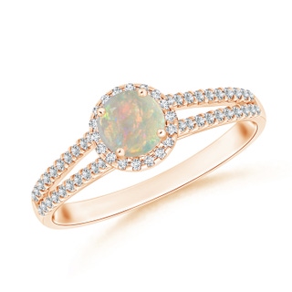 5mm AAAA Twin Shank Opal Halo Ring with Diamond Accents in Rose Gold