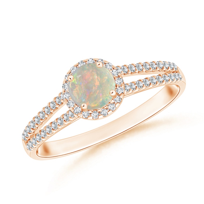 5mm AAAA Twin Shank Opal Halo Ring with Diamond Accents in Rose Gold 